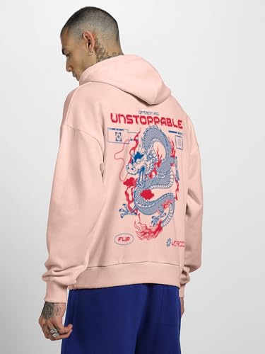Image of Veirdo Polycotton Spun Oversized Fit Drop Shoulder Hooded Sweatshirt Full Sleeves Back Graphic Printed Jumper Hoodie for Men (Available Sizes: S to 3XL)