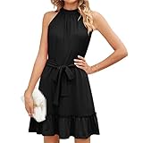 Freizeitkleider Für Damen: Das Ärmellose Neckholder-Kleid Betont Schöne Schultern Und Zeigt Ihre Weiblichkeit. Damen-Sommerkleid Mit Bindegürtel, Der Eine A-Linie Bildet; Der Gerüschte Saum Am Rockteil Verleiht Diesem Entspannten Minikleid Eine Verspielte Note