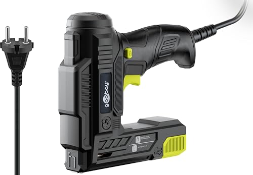 goobay 2 en 1 grapadora y clavadora eléctrica con cable, 70 W, incluye 400 grapas (10 mm) y 100 clavos (14 mm), cable de 2 m, ideal para tapicería, bricolaje y reparaciones domésticas, 77820