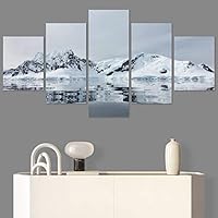 SIGNWIN 5 Panel Canvas Wall Art Snow Mountain for Home Decorations Ready to Hang - 60