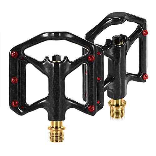 Lixada Bike Pedals Lightweight Carbon Fiber Platform Pedals Three Bearing MTB Road Bike Bicycle Cycling Pedals Titanium Axle