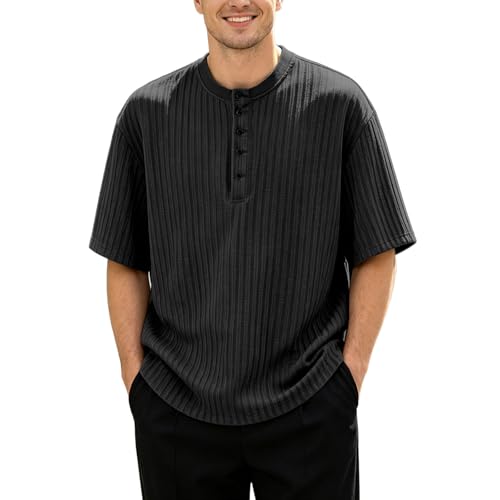 T-shirt rétro couleur unie noir coupe droite décontractée