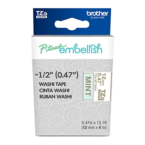 Image of Brother P-Touch Embellish Gold Print on Mint Washi Tape TZeMT3403 - ~~ inch Wide x 13.1' Long for use with P-Touch Embellish Ribbon & Tape Printer