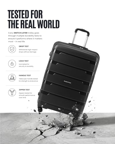 Image of SNITCH Layer 3Pc Set Black Polypropylene Hard Travel Suitcase - Suitcase for Travel Set of 3 & Luggage with 8 Wheels, Premium Lock, Wet & Dry Pouch & Free Shoe Bag