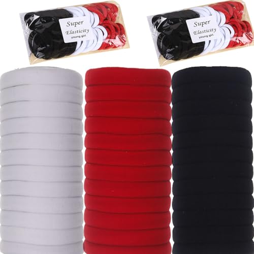 TANJY 100PCS Hair Ties High elastic Women‘s hair bands Seamless Thick color mixed Hair Band Elastic Hair Ties Hold hair without damage Ponytail Holder (Black-White-Red mixed)