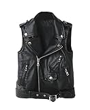 funktionale Taschen YoungSoul Damen Ärmellose Bikerjacke aus Kunstleder Motorrad Lederweste mit Gürtel Schwarz EU 40