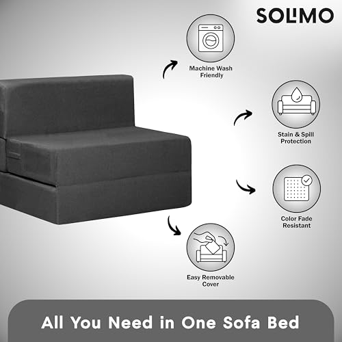 Image of Amazon Brand - Solimo 1 Seater 3 * 6 Jute Fabric Washable Cover Sofa Cum Bed 1 Seater Double Foam Fold Out Sofa Cum Bed (Finish Color - Grey Delivery Condition - Pre-Assembled)