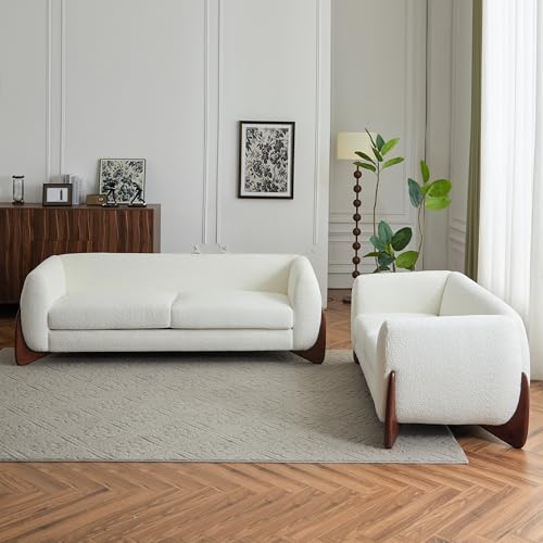 Image of Christopher Knight Home Almad 2 Pieces Sofa Couch Set, Cozy 3-Seater Sofa and Loveseat for Living Room, Upholstered Couch Chair, Soft Seating Lounge Sofa with Wood Frame, Fabric, Beige