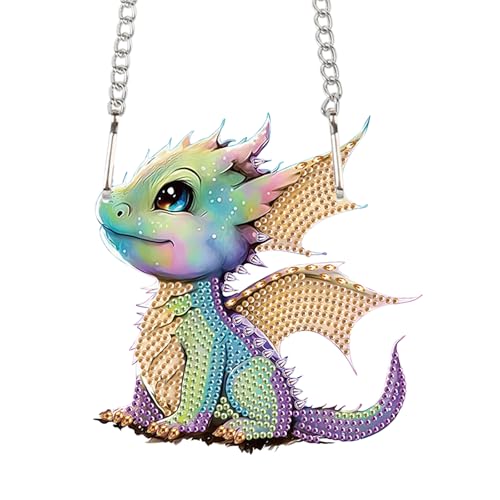 Image of Flying Dragon Diamond Painting Hanging Kit, DIY 5D Special Shaped Crystal Rhinestones Diamond Art Pendant Ornament Acrylic, Fantasy Dragon Art for Wall, Door or Car Decoration, Handmade Craft Gift