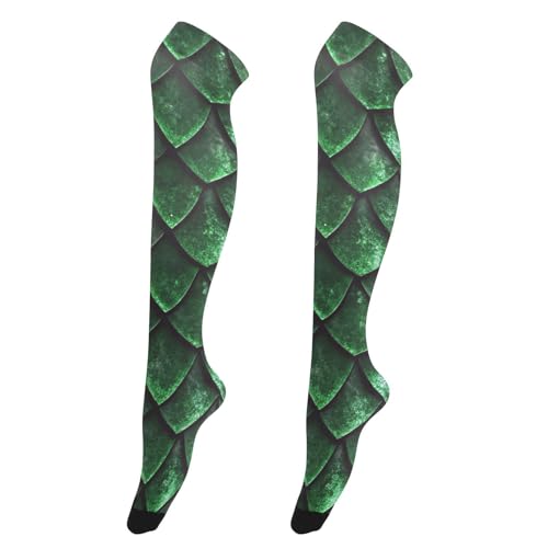 JUZIHAI Green Dragon Scales Women's Knee High Socks Soft Thigh High Socks Casual and Fashion Warm Knee High Stockings for Winter Leg Wear