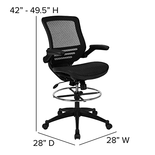 Image of Flash Furniture Waylon Mid-Back Swivel Office Chair with Adjustable Foot Ring and Seat Height, Ergonomic Executive Chair with Armrests, Black