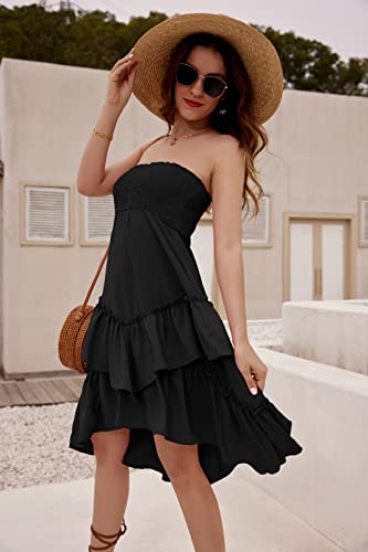 Grace Karin Women Boho Ruffle Tiered Tube Top Dress High Low Flowy Midi Skirt Summer Strapless Shirred Smocked Beach Dress Black Xxl #TOP1