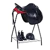Harrison Howard Saddle Stand Freestanding Full-Size Portable Floor Horse Saddle Rack with Supportive Fabric to Prevent Possible Slippage Secure Saddle Red #1