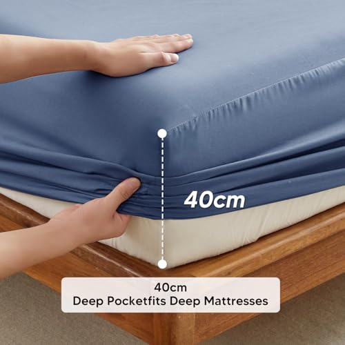 Tokokimo 4-Piece Double Bedding Set with Fitted Sheet - Dark Blue Ultra-Soft Microfibre Double Duvet Set with Pillowcases and Fitted Sheet (40cm Mattress Depth) Blue Bedding - Image 6