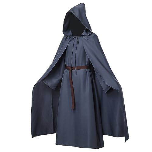 Mavikim Pagan Tunic Cloak Friar Medieval Cosplay Hood Capes Costumes Knight Costume (XX-Large Grey)