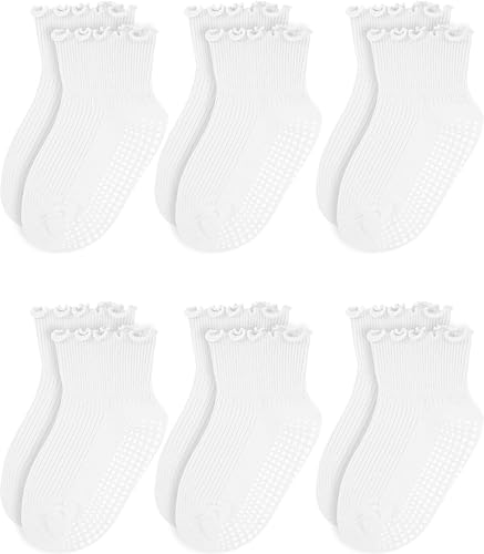 Image of Sooneeya Baby Ruffle Socks - Toddler Girls Non-Slip Socks with Grips - Indoor Soft Cotton Frilly Ankle Sock
