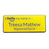 Customised Print - Resin Domed Coating, Hello My Name is Yellow Badge, Yellow/Black Text 76 x 32 mm Doctor Student Doctor GP Healthcare Assistant Nurse Practitioner Clinical Medical