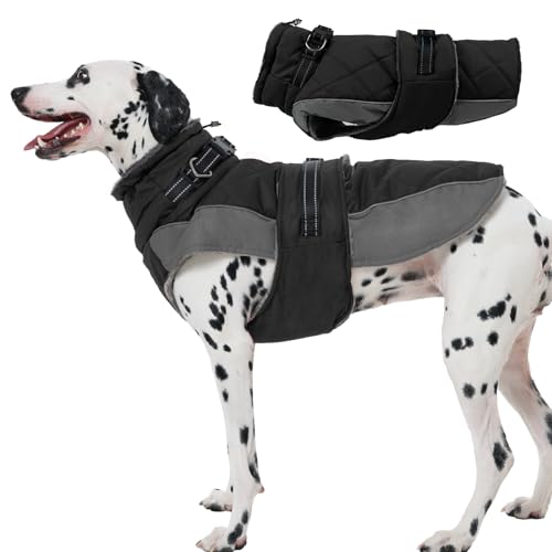 Katzinst Wintermantel Hunde mit Gefüttert Hohem Kragen und Reflektierenden Streifen, Verstellbare Hundejacke mit Sicherheitsschnalle, Hundemantel Border Collie, Boxer, Schwarz, XL