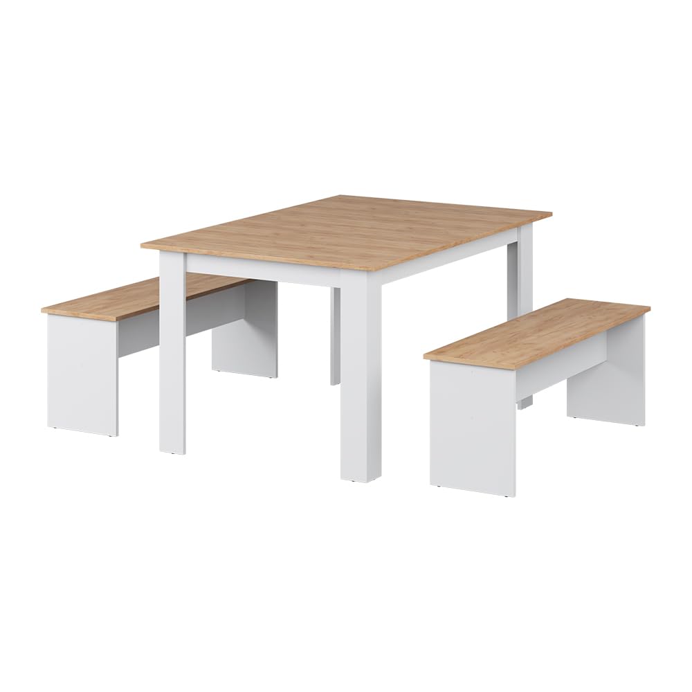 Vicco Set di panche Sentio, Rovere bianco/dorato, 137.6 x 92.8 cm con 2 panche, per un utilizzo salvaspazio in sala da pranzo e cucina