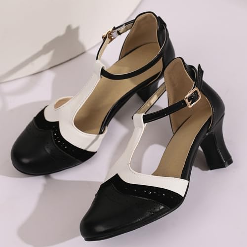 KysBloes Women T Strap Mary Janes Kitten Heel Pumps Vintage Rockabilly Shoes Wingtip Ankle Strap Pumps3