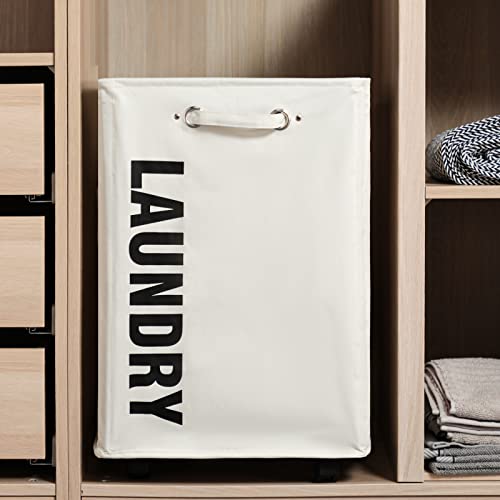 Lifesela 22" Pro Rolling Laundry Basket, Large Laundry Hamper On Wheels, Collapsible Dirty Clothes Hamper With Drawstring Mesh Cover, Corner Clothes Storage Basket Laundry Bin With Handle (Beige) #TOP4