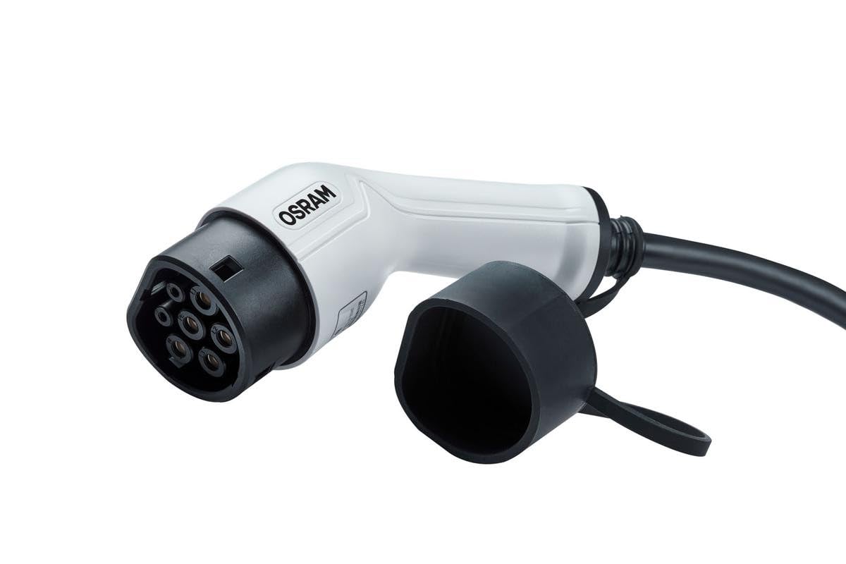 OSRAM BATTERYcharge 7PIN | 1PHASE, câble de charge pour voitures électriques, compatible avec véhicules de typ 2 & les points de charge 32A 1-phase de type 2 avec taux de charge de 32A jusqu'à 7.2kWh