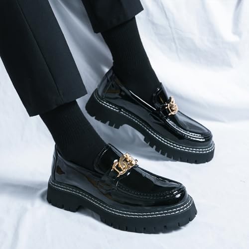 Image of Men's Patent Platform Leather Classic Oxford Shoes Round Toe Lug Sole Non-Slip Lace-Up Business Leather Shoes Fashionable Work Formal Oxfords