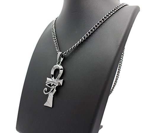 Fashion 21 Egyptian Micro Breath Of Life Ankh Pendant 24" Various Chain Necklace In Hematite Tone (5Mm 24" Cuban Chain) #TOP4