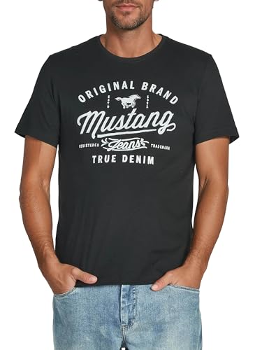MUSTANG Tshirt Herren Baumwolle Regular Fit 4er Pack Set Rundhals Kurzarm Sommer Tee Shirt Logoprint, Größe:L, Farbe:Farbmix (P5) – Ansicht 3