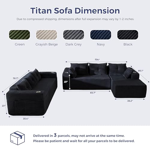 Image of MAXYOYO Modular Sectional Couch with L-Shape Chaise and Loveseat, Modern Boneless Couch for Living Room, Oversized Sofa with Deep Seat, No Assembly Required, Black