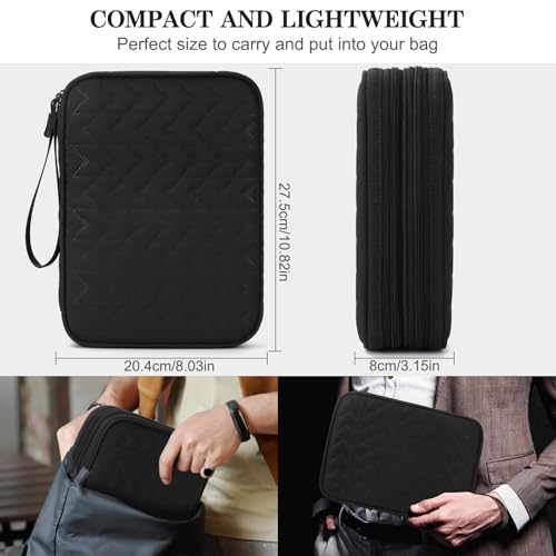 Image of FYY Electronic Organizer, Extra Large Travel Cable Organizer Bag Pouch Portable Waterproof Double Layers All-in-One Storage Bag for iPad, Cable, Power Bank, Laptop Charger for Office, Black-Pattern