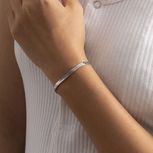 Boho Flat Snake Chain Bracelet Gold Herringbone Chain Bracelet Flat Snake Bracelet Minimalist Bracelet Jewelry for Women and Girls2