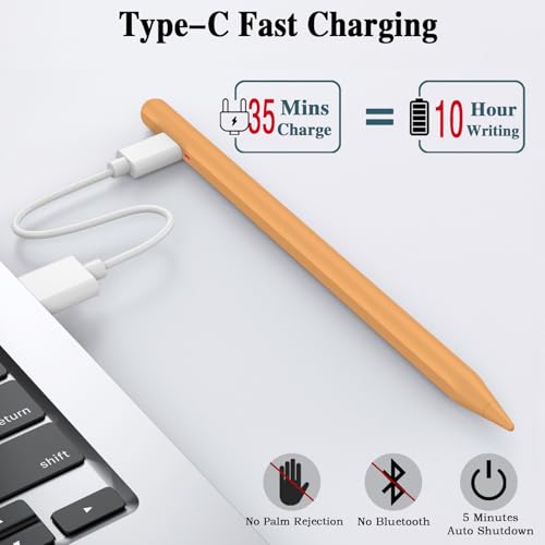 Image of Stylus Pen for Android Tablet,Tablet Pencil for iOS /Android,Rechargeable Active Stylus Pen for iPhone /Samsung /XiaoMi /Huawei /Vivo /Lenovo and Other Android Smartphones and Tablets-Orange