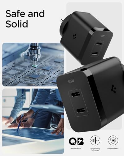 Image of Spigen Fast Charging Adapter, GaN Charger, Total 45w, PD /PPS Support, BIS Certified for iPhone 17 /16 /15(Pro,Pro Max,Plus), Galaxy S26 /S25 /S24, iPad, MacBook Air and More (PE2211IN) - Black