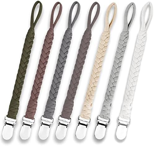 7 Pcs Braided Pacifier Clip for Boys & Baby Girl, Binky Clips Pacifier Holder Handmade Teething Straps Unisex Design Smoother Mam Pacifier Clip Fits All Pacifiers for Shower Birthday Gifts
