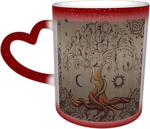 DOHXQM Taza Café cerámica, Taza de café con efecto térmico y cambio de color 330 ml Taza Mágica Regalo interesante, Fondo de papel viejo texturizado con roble de invierno.