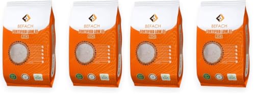 Image of Befach Fortified Low GI Rice | Certified by National Institute of Nutrition | Low Sugar | Low GI | No Pesticides, Non GMO, Perfect for Diet & Diabetic People | 1Kg (Pack of 4)