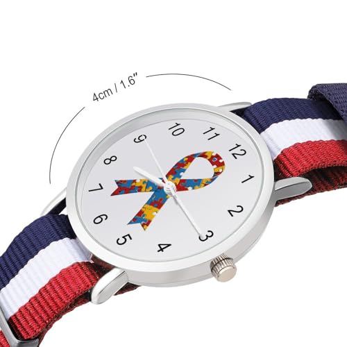 Autism Ribbon Awareness Lightweight Wrist Watch Adjustable Nylon Band Outdoor Sport Work Wrist Watch Easy to Read Time2