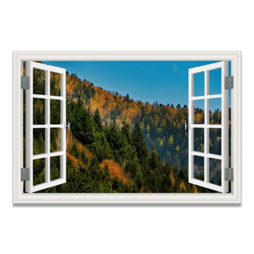 Cuadro lienzo efecto ventana con montañas nevadas para salón moderno, sin marco 20x30cm