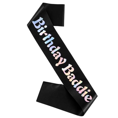 Birthday Baddie Sash Soft Glitter Satin Black Happy Birthday Boy Girl Sash with Multicolor Foil for Women Girls Men Party Decorations Supplies