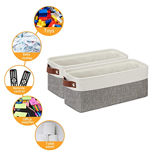 Dullemelo Small Storage Baskets 15"X6"X5.5", Fabric Storage Bins For Toilet Tank Top [2 Pack], Back Of The Toilet Basket (White&Grey) #TOP1