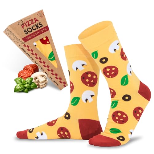 POPCRAZE 4 and 1 Pairs Pizza Socks in a Box with 2 or 4 Designs - Novelty Food Socks with Classic Slice Design Funny Mothers Day Gift Idea (US Alpha One Size Regular Regular 1 Pair)