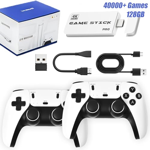 2026 Upgrade Retro Game Stick, 128 GB, with 40,000+ Built-in Classic Video Games, Retro Gaming Console with 23 Emulators, Plug & Play for TV Video Gaming Stick HDMI Output with Dual 2.4G Controllers