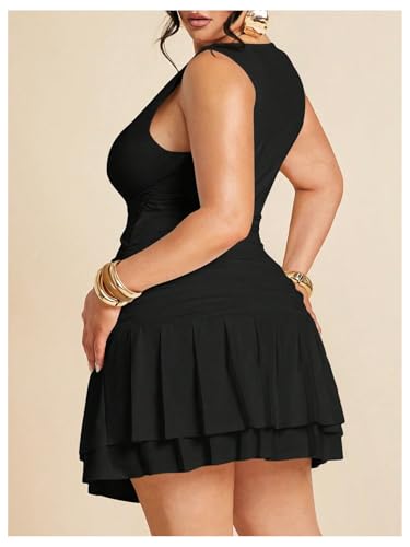 Women's Plus Size Y2k Ruched Mini Dress Pleated Ruffle Tank Dresses Sleeveless Layered Going Out Sundress2