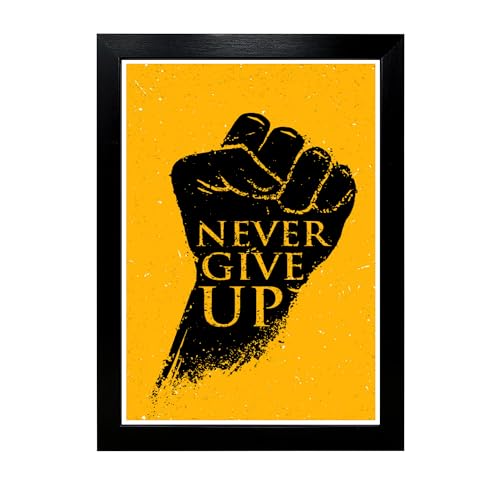 Hawai Motivational Quote Never Give Up Photo with Synthetic Wood Frame for Home, Office, Café and Restaurant Décor 13x9 inch SFDI626_FNCY_BLKFRM