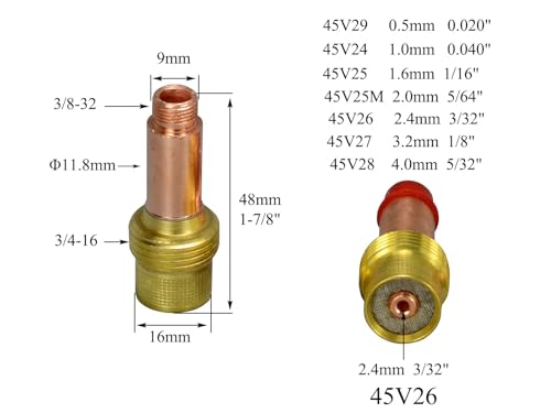 Image of RIVERWELD TIG Gas Lens Collets Bodies 45V26 10N24 3 /32 inch & 2.4mm 12pcs | Large Diameter Assorted Size Kit Fit DB SR WP 17 18 26 TIG Welding Torch