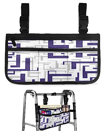 Purple Grey Geometric Wheelchair Side Bag Walker Bag, Middle Century Modern Abstract Art Wheelchair Accessories Armrest Pouch, Organizer Storage Bag for Walkers, Rollators, Scooters, 7.3''x13''