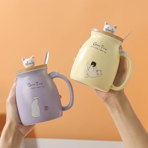 Image of Coffee Mug, Gift for Woman, Birthday Present for Girlfriend, Present for Wife Birthday, Mugs for Present, Holi Gifts, Panda Mug with Lid & Spoon (Yellow Good Time)