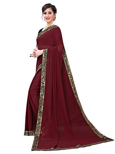 Image of AKHILAM Women's Lace Border Solid Georgette Saree with Unstitched Blouse Piece(CRNTON570 Parent)