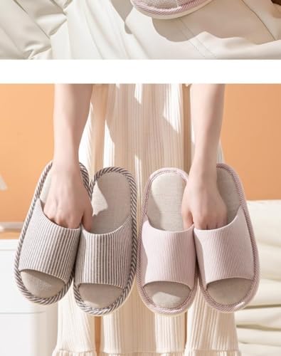 Linen Cotton Slippers for Women - Quick Dry Open Toe Slides, Soft Breathable Non-Slip for Bedroom Shower, Cozy Holiday Indoor Gifts for Couples & Parents3